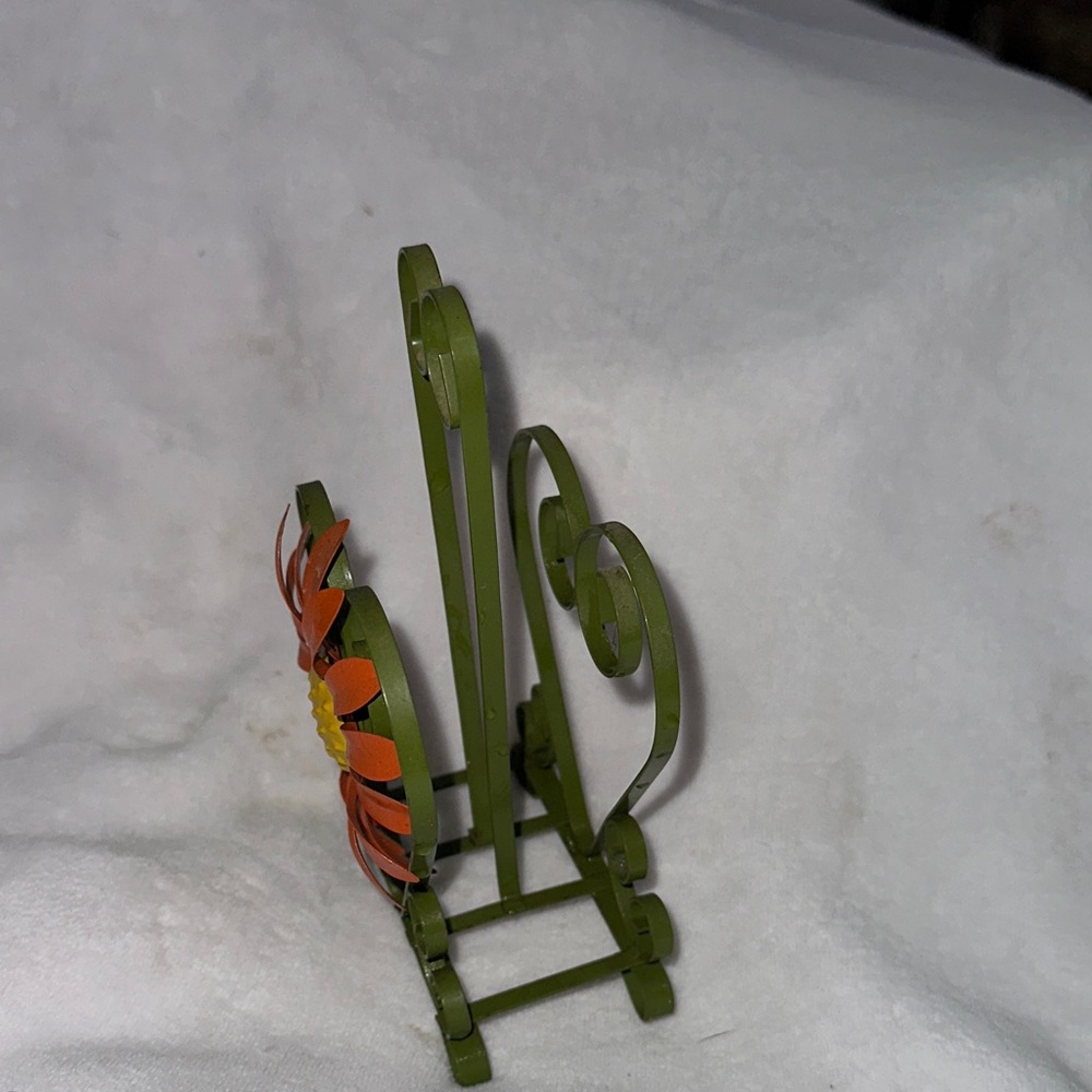 Vintage 1970s Orange and Yellow Flower Metal Napkin Holder - Picture 2 of 3
